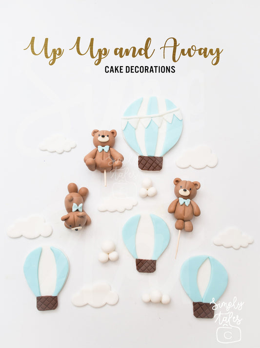 1 set Up Up and Away Adventure cake toppers, baby shower, Girl Boy Birthday, teddy bear edible toppers, edible cake decorations, first birthday