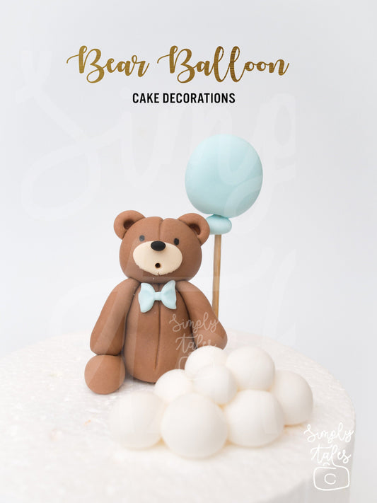 1 set Bear Balloon and Cloud cake decoration, fondant topper with balloons or hearts, Woodland Animal Bear, Birthday Cake Topper, girl boy birthday, teddy bear