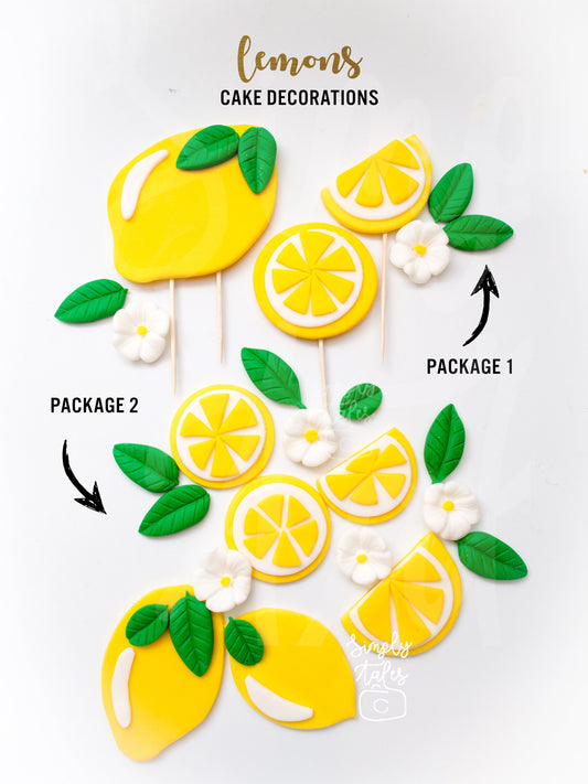 1 set Zesty Lemon edible cake topper, Tropical party, Summer celebration, fondant cake decorations, fresh fruits, summer cake toppers