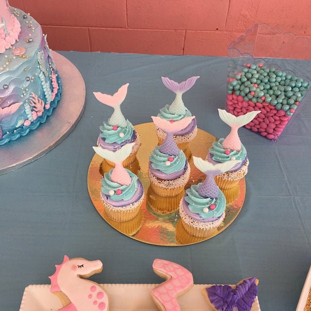 12 Mermaid Tail fondant cupcake topper, Mermaid Tails, Birthday, Little Mermaid, Mermaid Fondant, Made to Order, Under the Sea