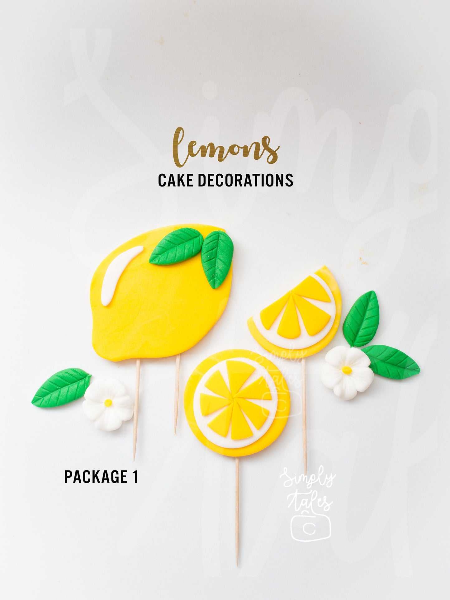 1 set Zesty Lemon edible cake topper, Tropical party, Summer celebration, fondant cake decorations, fresh fruits, summer cake toppers