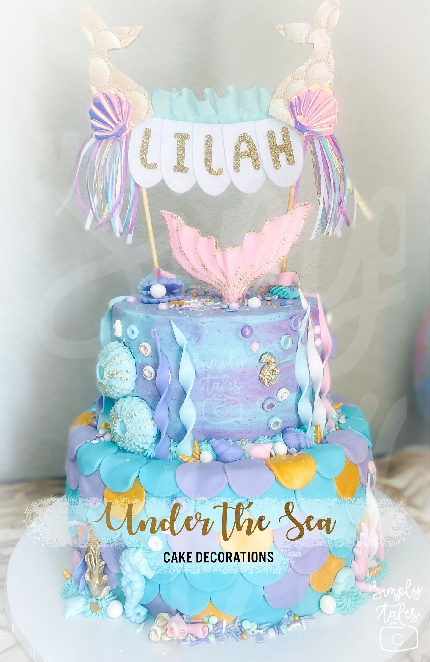 56 pcs Mermaid Magic, edible Under the Sea Mermaid Tail fondant cake topper kit, girl Birthday, Little Mermaid, Under the sea cake decoration, FREE SHIPPING