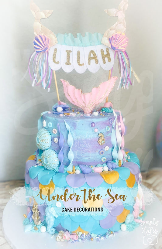 56 pcs Mermaid Magic, edible Under the Sea Mermaid Tail fondant cake topper kit, girl Birthday, Little Mermaid, Under the sea cake decoration, FREE SHIPPING