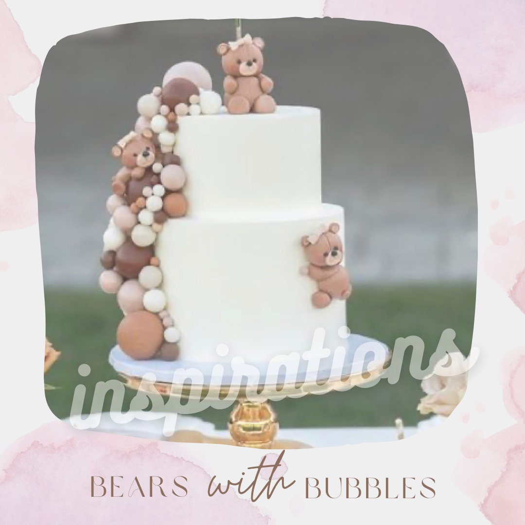 3 teddy bears with 90 bubbles cake decoration, fondant topper, Birthday Cake Topper, girl boy Birthday, Baby Shower, Gender Reveal