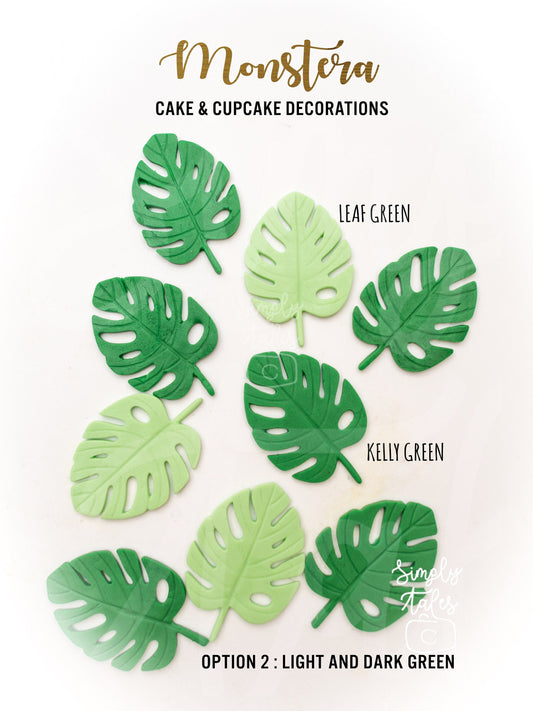 12 Monstera leaf cupcake toppers, Tropical party, Aloha Hawaii, Summer celebration, Bridal Shower, cake decorations, made to order, edible toppers