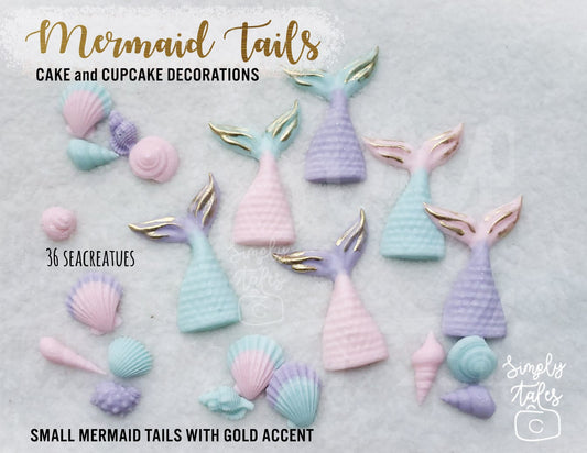 12 Mermaid Tail fondant cupcake topper, Mermaid Tails, Birthday, Little Mermaid, Mermaid Fondant, Made to Order, Under the Sea