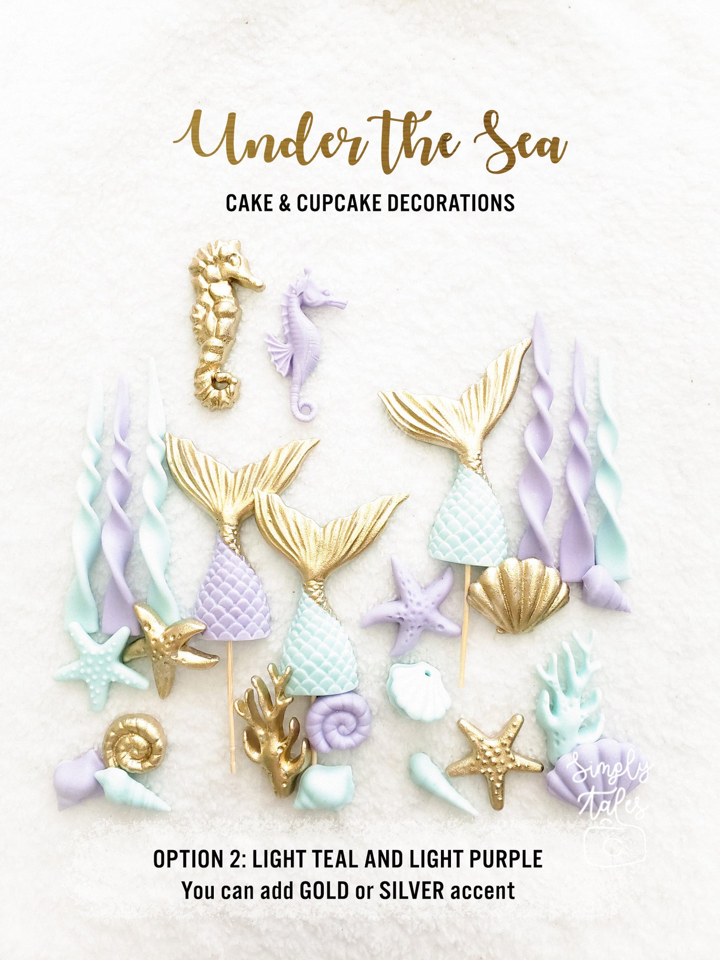 19 pcs Under the Sea Extravaganza, Sea Shells cake toppers, Mermaid Tails, Beach wedding, Girl boy Birthday, sea horse, seaweeds