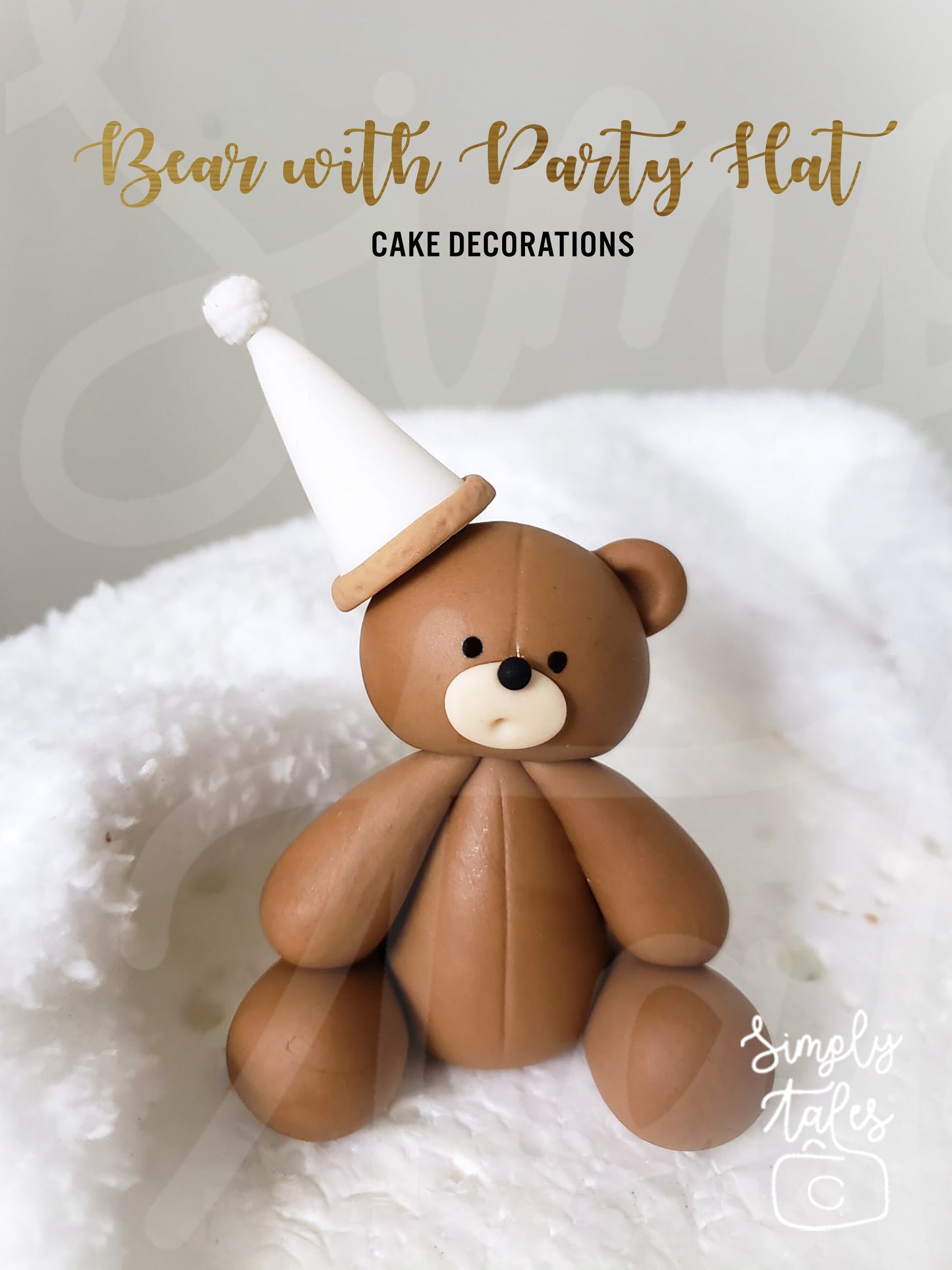 1 Party Bear Delight, mini 3D Bear with Party Hat cake decoration fondant topper, Woodland Animal Bear, Birthday Cake Topper, Girl Boy birthday, First birthday