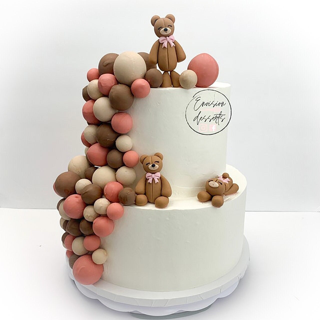 3 teddy bears with 90 bubbles cake decoration, fondant topper, Birthday Cake Topper, girl boy Birthday, Baby Shower, Gender Reveal