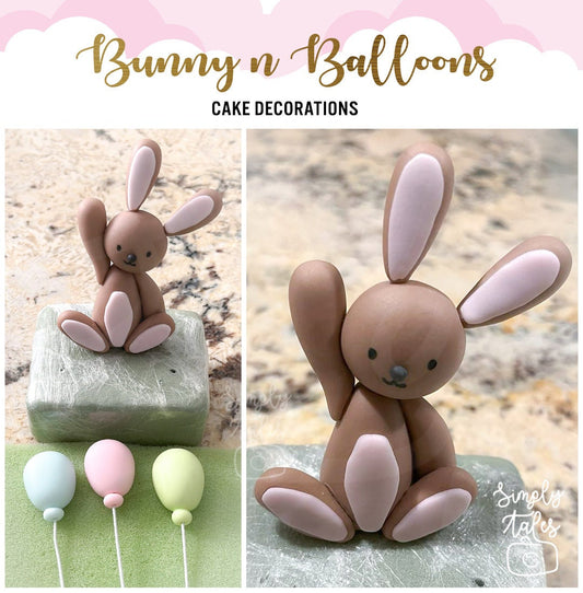 1 mini Bunny with Balloons cake decoration, fondant topper, Woodland Animal, Birthday Cake Topper, Girl Boy Birthday, Baby Shower, Made to Order