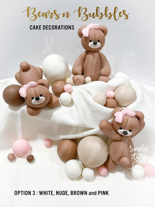 3 teddy bears with 90 bubbles cake decoration, fondant topper, Birthday Cake Topper, girl boy Birthday, Baby Shower, Gender Reveal