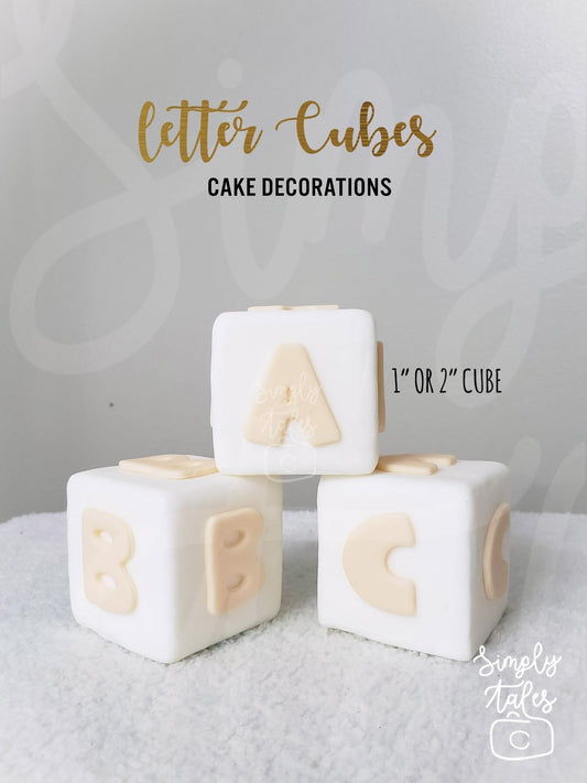 3 Letter Alphabet cubes cake decoration fondant topper, Birthday Cake Topper, girl boy birthday, teddy bear, baby shower