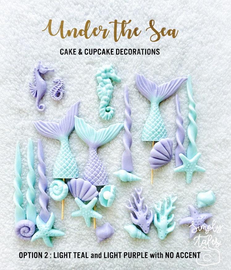 27 pieces fondant under the sea theme for cupcakes and cakes, cake toppers