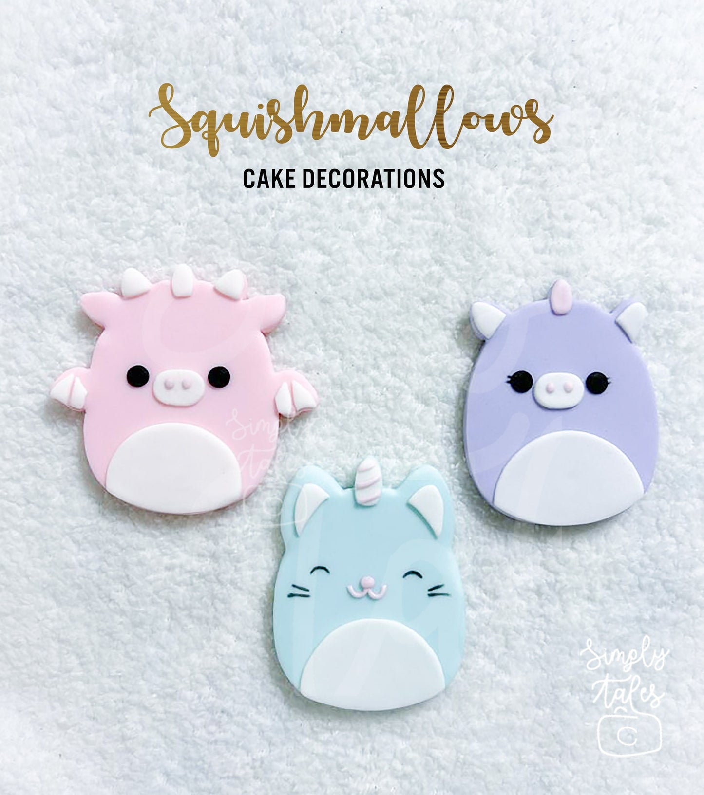 3 Squishmallow squad cake decorations, Birthday Party, Lola the Unicorn, Dakota the dragon, Courtney the Caticorn