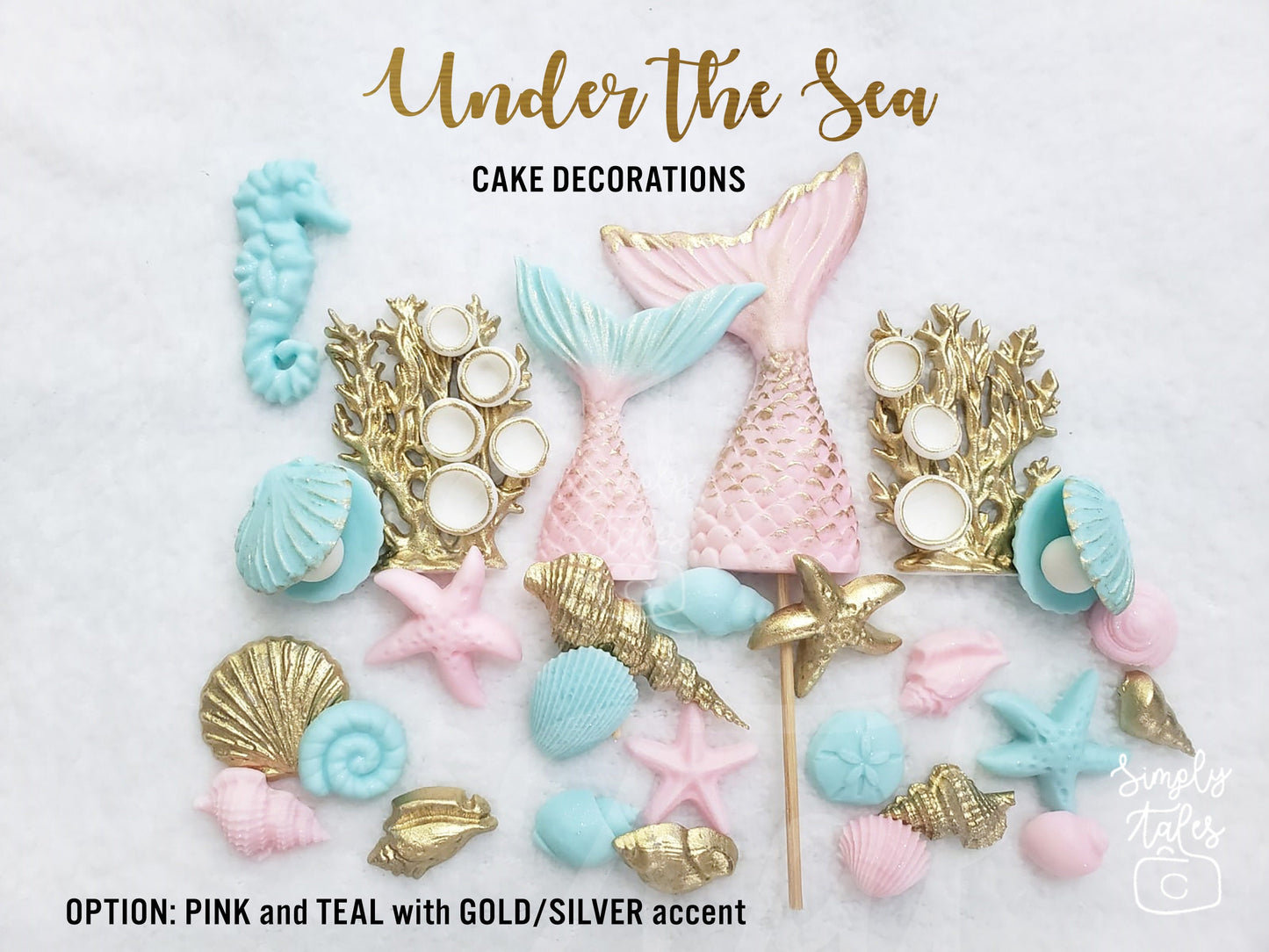 36 pcs Marine Magic kit, Under the Sea Sea Shells cake toppers, Mermaid Tails, Beach wedding, Girl boy Birthday, sea horse, seaweeds, sea life