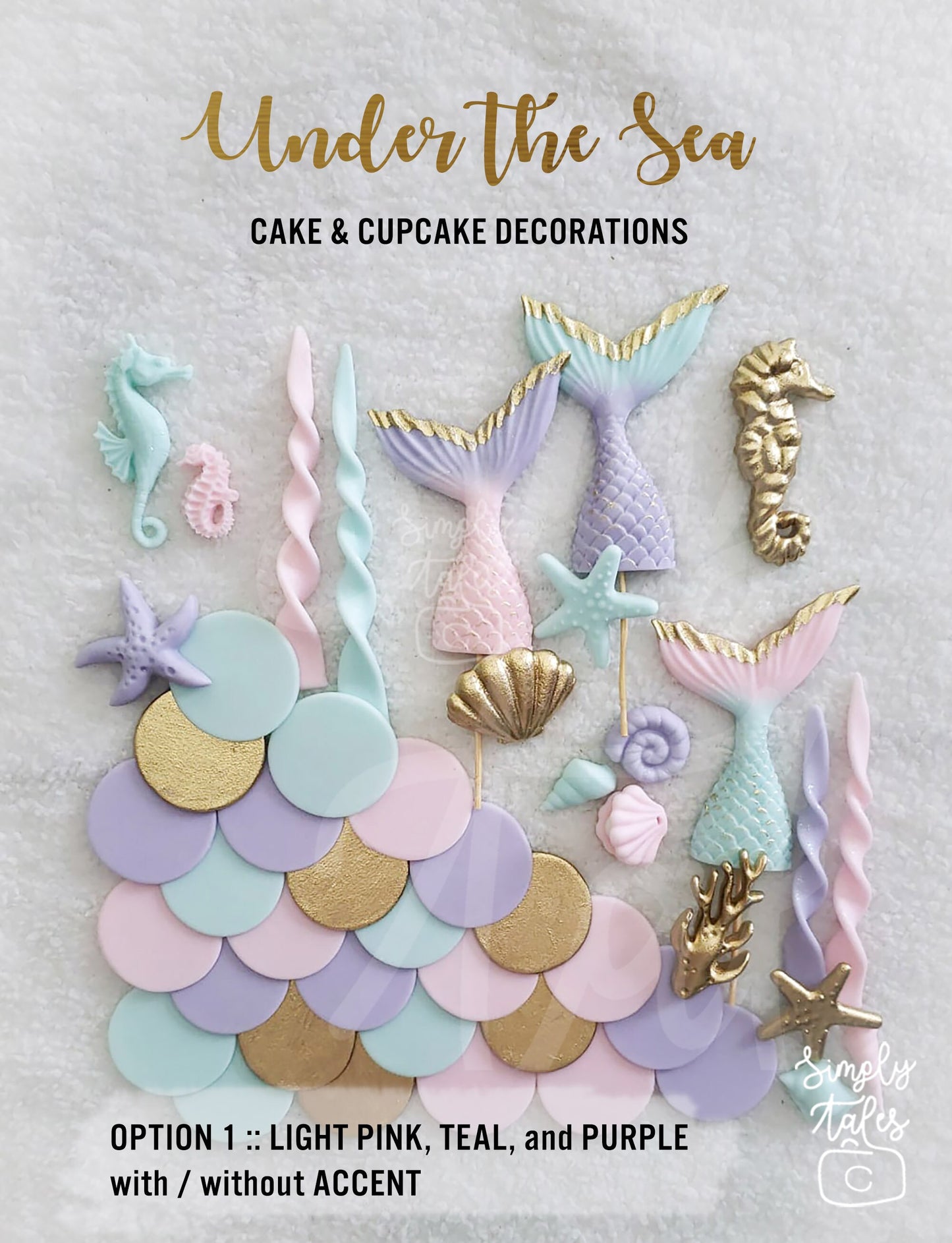 1 set Under the Sea Mermaid scales cake cupcake toppers, Mermaid Tails, Beach wedding, girl birthday, sea horse, seaweeds, under the sea