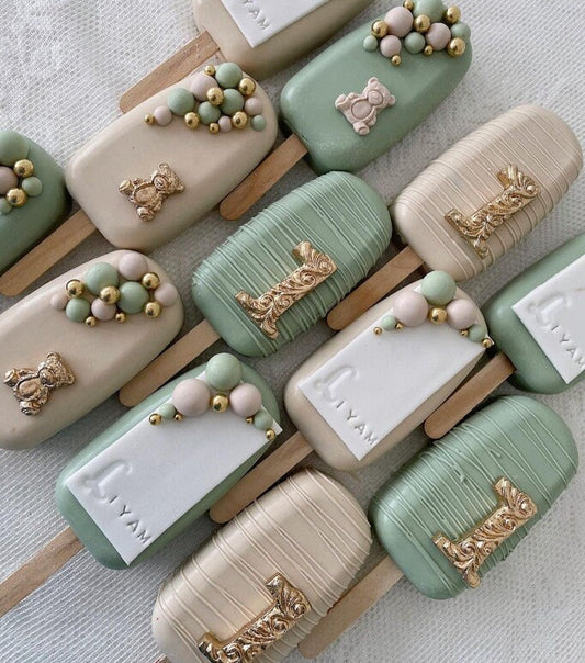 1 set Sweet Baby Bear cakesicle toppers, baby shower, Girl Boy Birthday, number, initial, edible bear