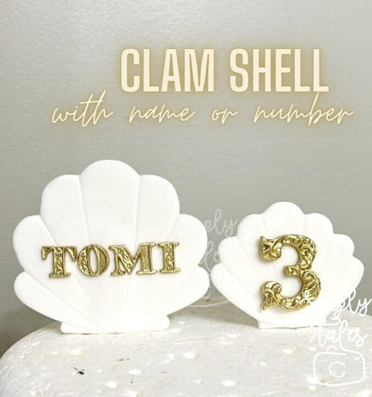 Clam Shell with custom name or number for cake topper, Girl Birthday, Little Mermaid, Mermaid Fondant, Under the sea cake decorations, custom