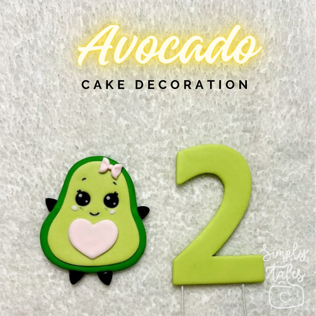 1 set Avocado and Number fondant, cake toppers, Girl boy Birthday, fruits, Austin the Avocado squishmallow